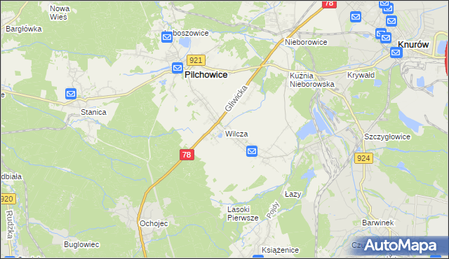 mapa Wilcza gmina Pilchowice, Wilcza gmina Pilchowice na mapie Targeo
