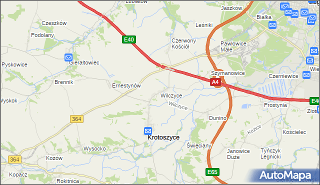 mapa Wilczyce gmina Krotoszyce, Wilczyce gmina Krotoszyce na mapie Targeo