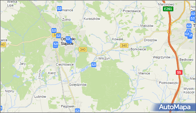 mapa Wilczyn gmina Oborniki Śląskie, Wilczyn gmina Oborniki Śląskie na mapie Targeo