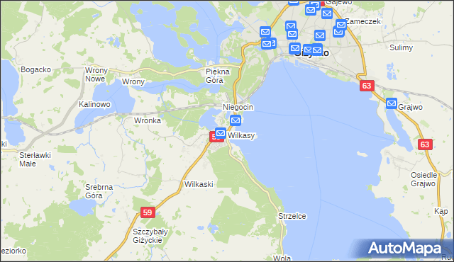 mapa Wilkasy gmina Giżycko, Wilkasy gmina Giżycko na mapie Targeo