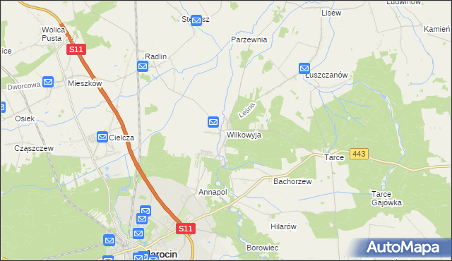 mapa Wilkowyja gmina Jarocin, Wilkowyja gmina Jarocin na mapie Targeo