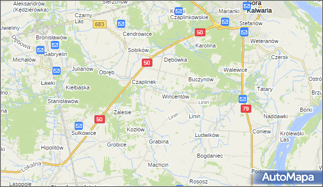 mapa Wincentów gmina Góra Kalwaria, Wincentów gmina Góra Kalwaria na mapie Targeo