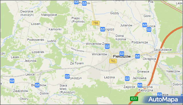 mapa Wincentów gmina Piekoszów, Wincentów gmina Piekoszów na mapie Targeo
