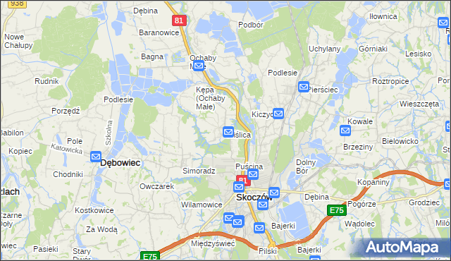 mapa Wiślica gmina Skoczów, Wiślica gmina Skoczów na mapie Targeo