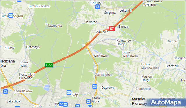 mapa Wiśniówka gmina Masłów, Wiśniówka gmina Masłów na mapie Targeo