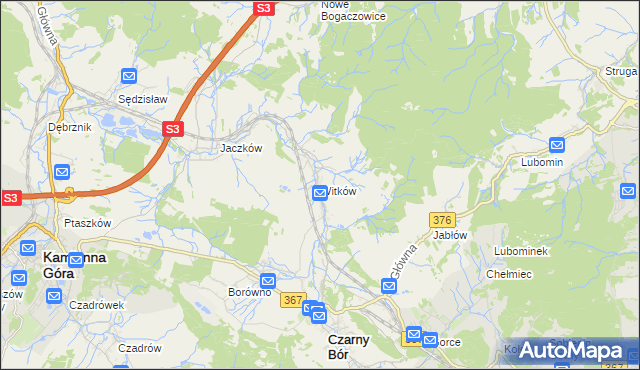 mapa Witków gmina Czarny Bór, Witków gmina Czarny Bór na mapie Targeo