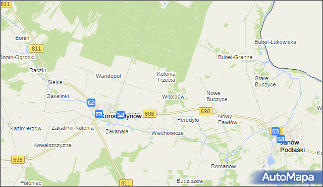 mapa Witoldów gmina Konstantynów, Witoldów gmina Konstantynów na mapie Targeo