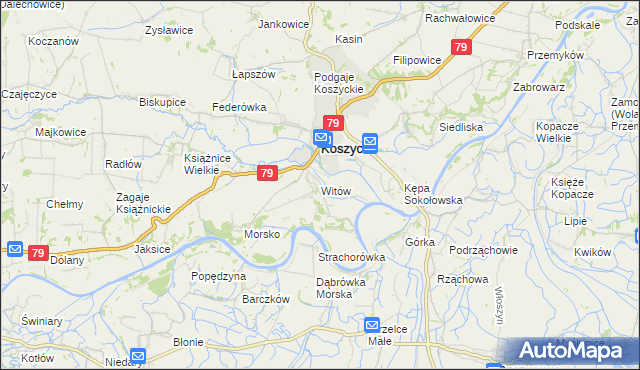 mapa Witów gmina Koszyce, Witów gmina Koszyce na mapie Targeo