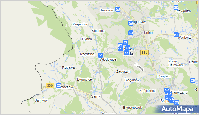 mapa Włodowice gmina Nowa Ruda, Włodowice gmina Nowa Ruda na mapie Targeo