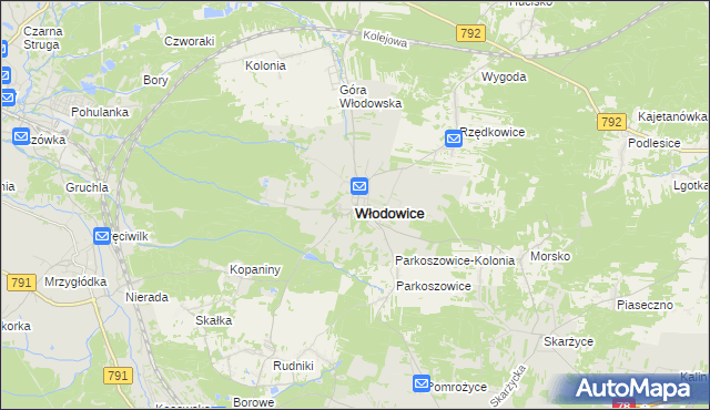 mapa Włodowice powiat zawierciański, Włodowice powiat zawierciański na mapie Targeo