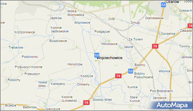 mapa Wojciechowice powiat opatowski, Wojciechowice powiat opatowski na mapie Targeo