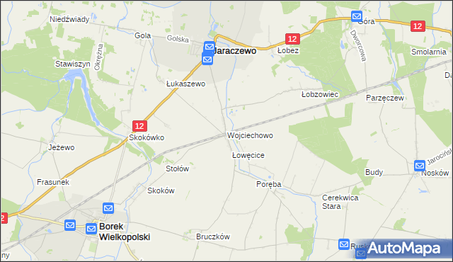 mapa Wojciechowo gmina Jaraczewo, Wojciechowo gmina Jaraczewo na mapie Targeo