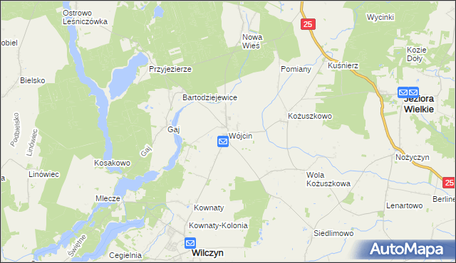 mapa Wójcin gmina Jeziora Wielkie, Wójcin gmina Jeziora Wielkie na mapie Targeo