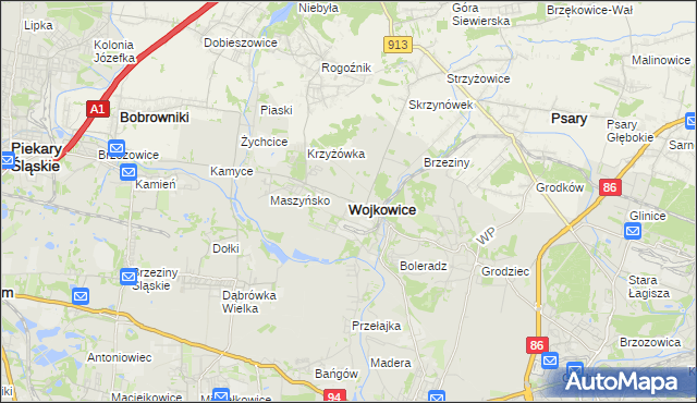 mapa Wojkowice powiat będziński, Wojkowice powiat będziński na mapie Targeo