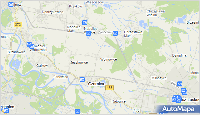 mapa Wojnowice gmina Czernica, Wojnowice gmina Czernica na mapie Targeo