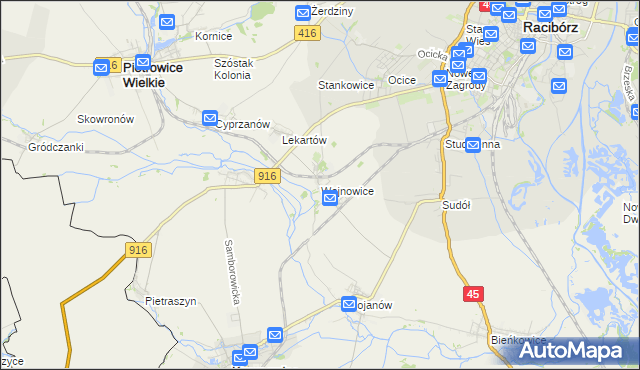 mapa Wojnowice gmina Krzanowice, Wojnowice gmina Krzanowice na mapie Targeo