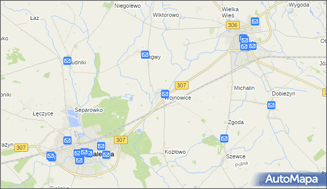 mapa Wojnowice gmina Opalenica, Wojnowice gmina Opalenica na mapie Targeo