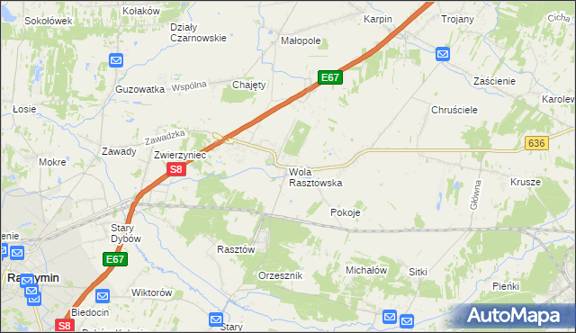 mapa Wola Rasztowska, Wola Rasztowska na mapie Targeo