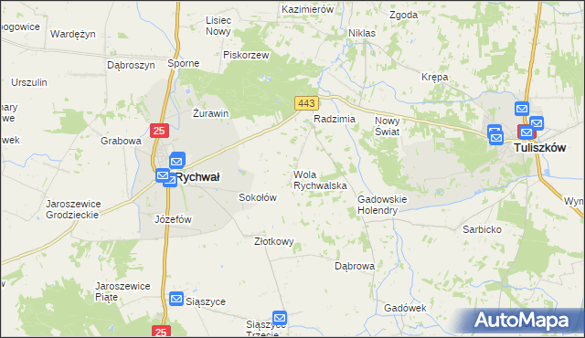 mapa Wola Rychwalska, Wola Rychwalska na mapie Targeo