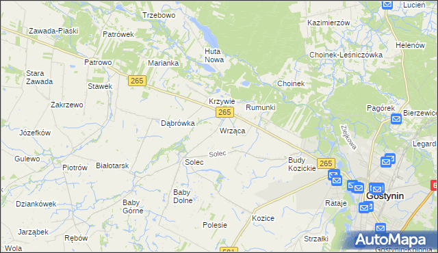 mapa Wrząca gmina Gostynin, Wrząca gmina Gostynin na mapie Targeo