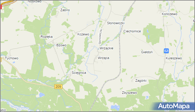 mapa Wrząca gmina Kobylnica, Wrząca gmina Kobylnica na mapie Targeo
