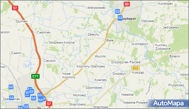 mapa Wycinki gmina Sochocin, Wycinki gmina Sochocin na mapie Targeo