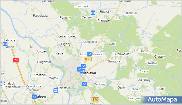 mapa Wylewa, Wylewa na mapie Targeo