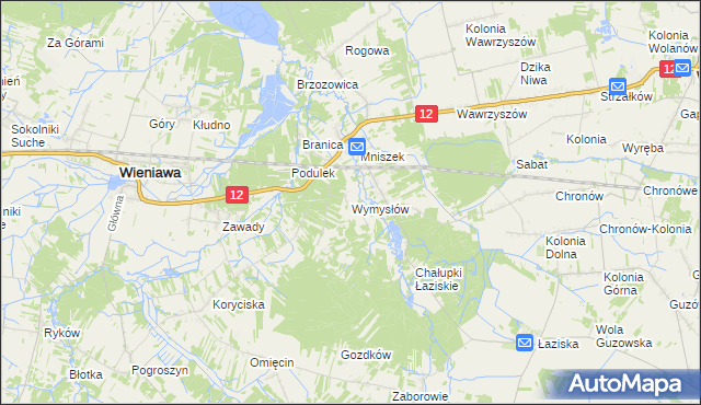 mapa Wymysłów gmina Wolanów, Wymysłów gmina Wolanów na mapie Targeo