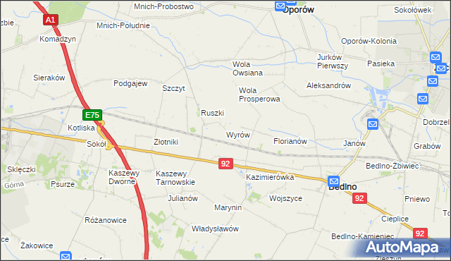 mapa Wyrów gmina Bedlno, Wyrów gmina Bedlno na mapie Targeo