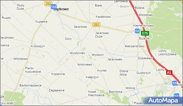mapa Wysocin gmina Bądkowo, Wysocin gmina Bądkowo na mapie Targeo