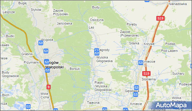 mapa Wysoka Głogowska, Wysoka Głogowska na mapie Targeo