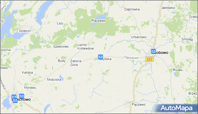 mapa Wysoka gmina Bobowo, Wysoka gmina Bobowo na mapie Targeo