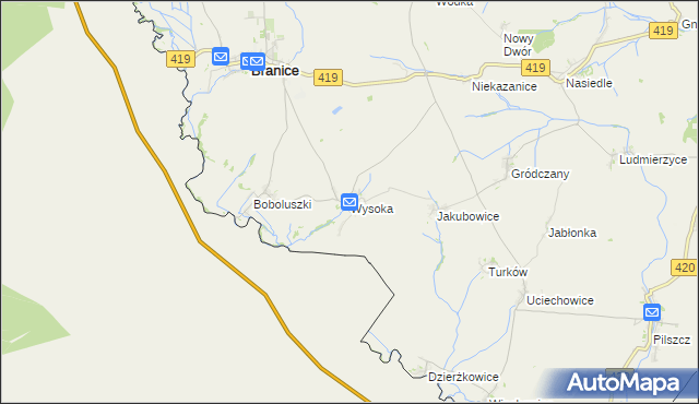 mapa Wysoka gmina Branice, Wysoka gmina Branice na mapie Targeo