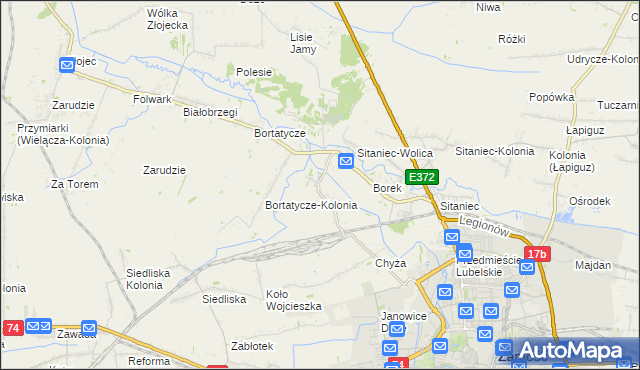 mapa Wysokie gmina Zamość, Wysokie gmina Zamość na mapie Targeo