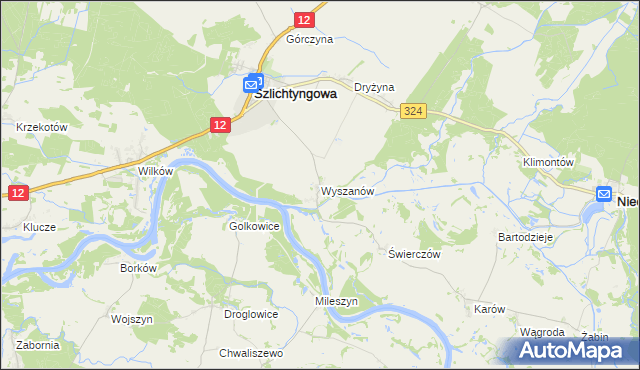 mapa Wyszanów gmina Szlichtyngowa, Wyszanów gmina Szlichtyngowa na mapie Targeo