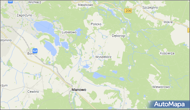 mapa Wyszebórz, Wyszebórz na mapie Targeo