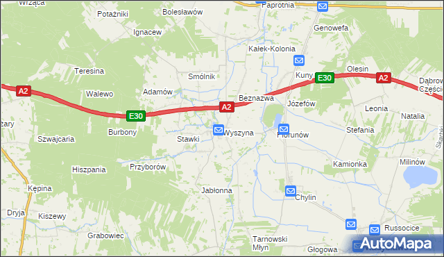 mapa Wyszyna gmina Władysławów, Wyszyna gmina Władysławów na mapie Targeo