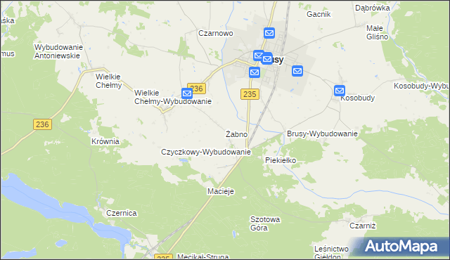 mapa Żabno gmina Brusy, Żabno gmina Brusy na mapie Targeo