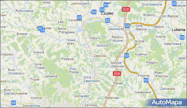 mapa Zaborów gmina Czudec, Zaborów gmina Czudec na mapie Targeo