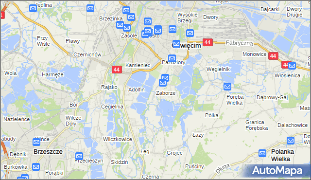 mapa Zaborze gmina Oświęcim, Zaborze gmina Oświęcim na mapie Targeo