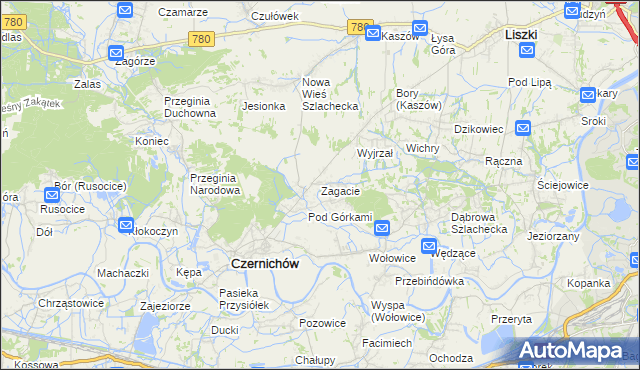 mapa Zagacie gmina Czernichów, Zagacie gmina Czernichów na mapie Targeo