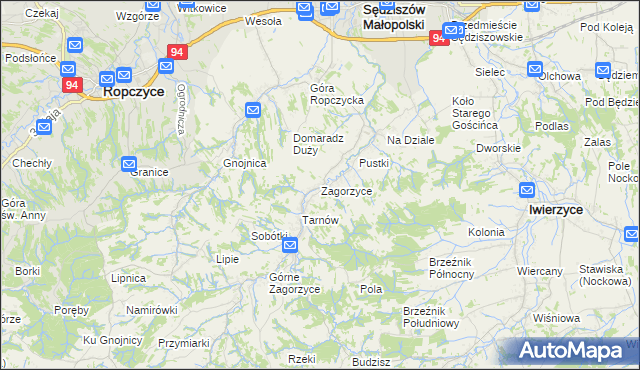 mapa Zagorzyce gmina Sędziszów Małopolski, Zagorzyce gmina Sędziszów Małopolski na mapie Targeo