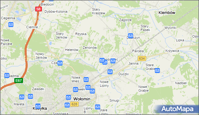 mapa Zagościniec gmina Wołomin, Zagościniec gmina Wołomin na mapie Targeo