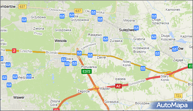 mapa Zakręt gmina Wiązowna, Zakręt gmina Wiązowna na mapie Targeo
