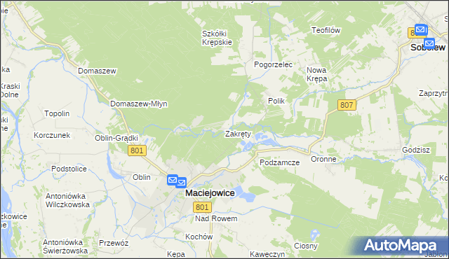 mapa Zakręty gmina Maciejowice, Zakręty gmina Maciejowice na mapie Targeo