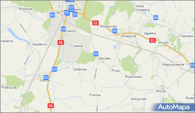 mapa Zakrzew gmina Jarocin, Zakrzew gmina Jarocin na mapie Targeo