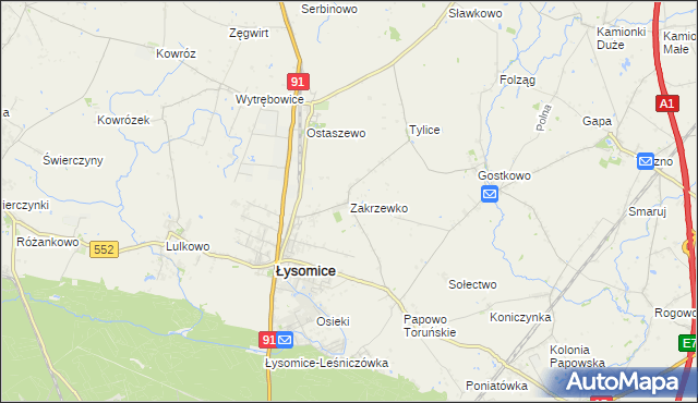 mapa Zakrzewko gmina Łysomice, Zakrzewko gmina Łysomice na mapie Targeo