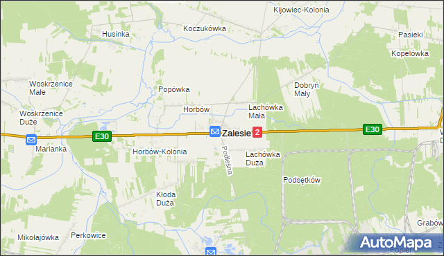 mapa Zalesie powiat bialski, Zalesie powiat bialski na mapie Targeo