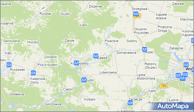 mapa Załęże gmina Wolbrom, Załęże gmina Wolbrom na mapie Targeo