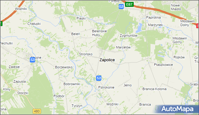 mapa Zapolice powiat zduńskowolski, Zapolice powiat zduńskowolski na mapie Targeo